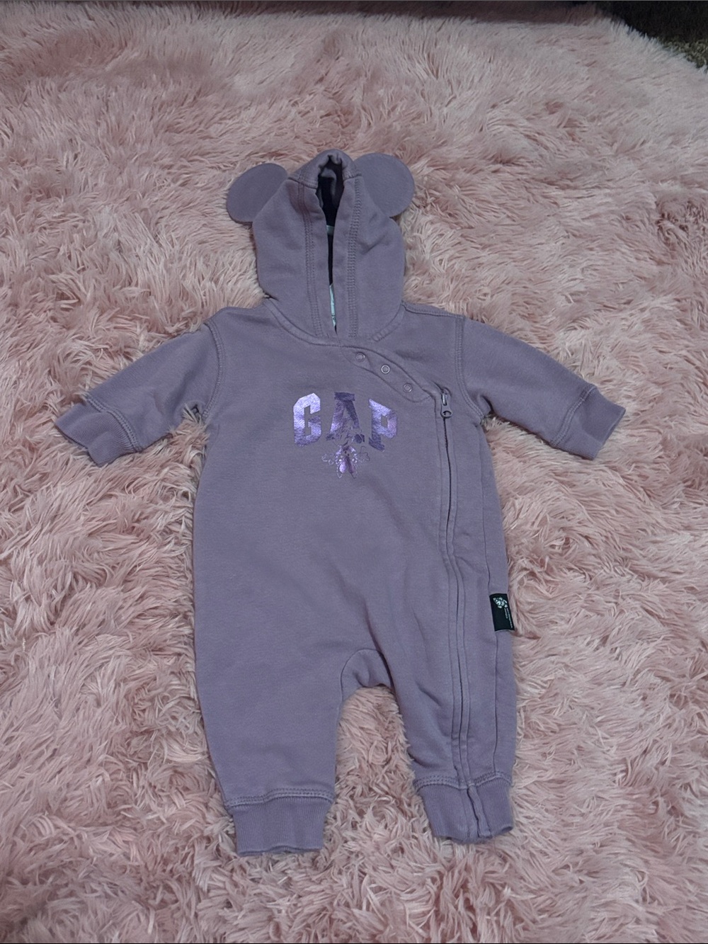 GAP Disney baby purple lavender Hooded One-Piece with Ear Details 0-3 mo
